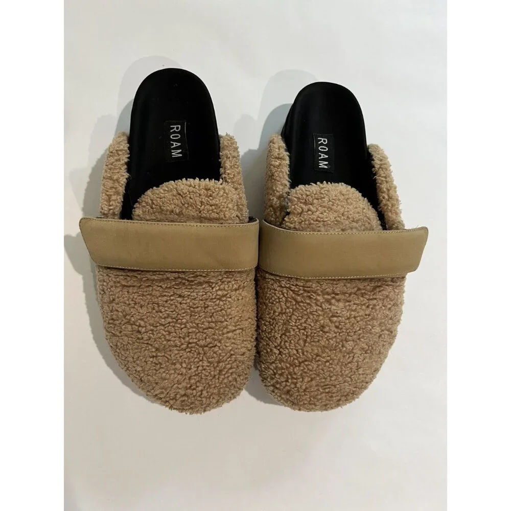 ROAM Fuzzy Loafer Mule in Beige Faux Shearling - Picture 3 of 6